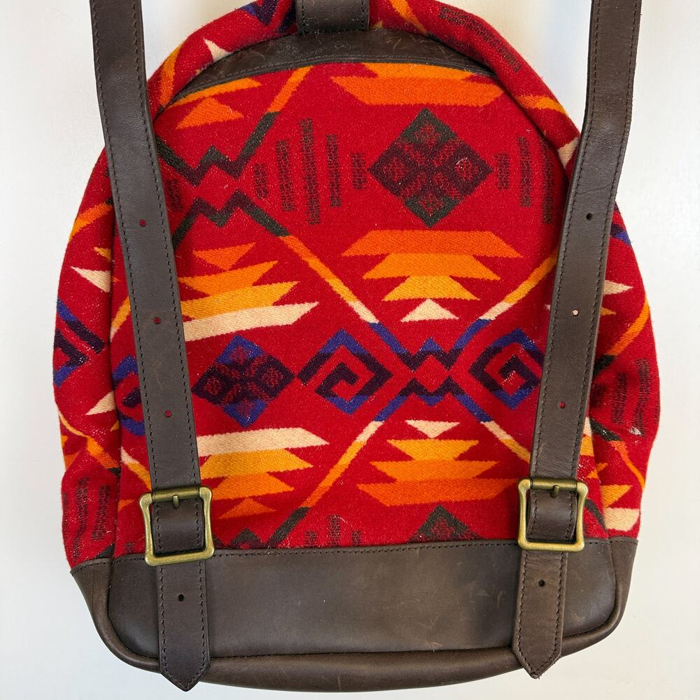 Pendleton Wool Backpack Red Orange Leather - image 8